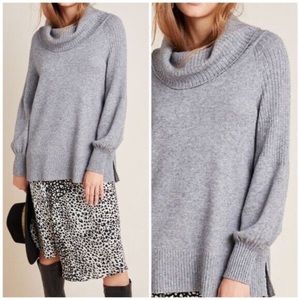 Anthropologie Gray Cowl Neck Sweater with Balloon Sleeves size L